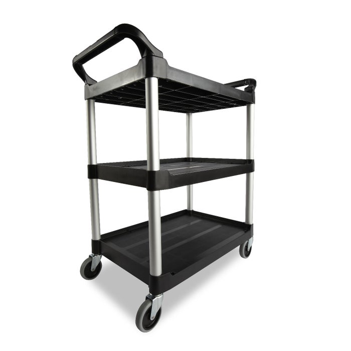 Cart, 3 Shelf Black Plastic 200LB Capacity Utility