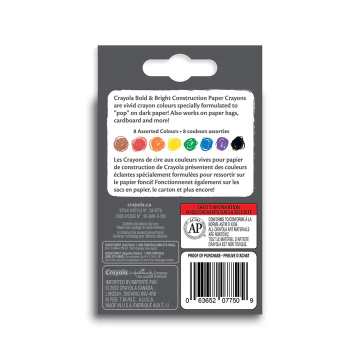 8 Bold & Bright Construction Paper Crayons