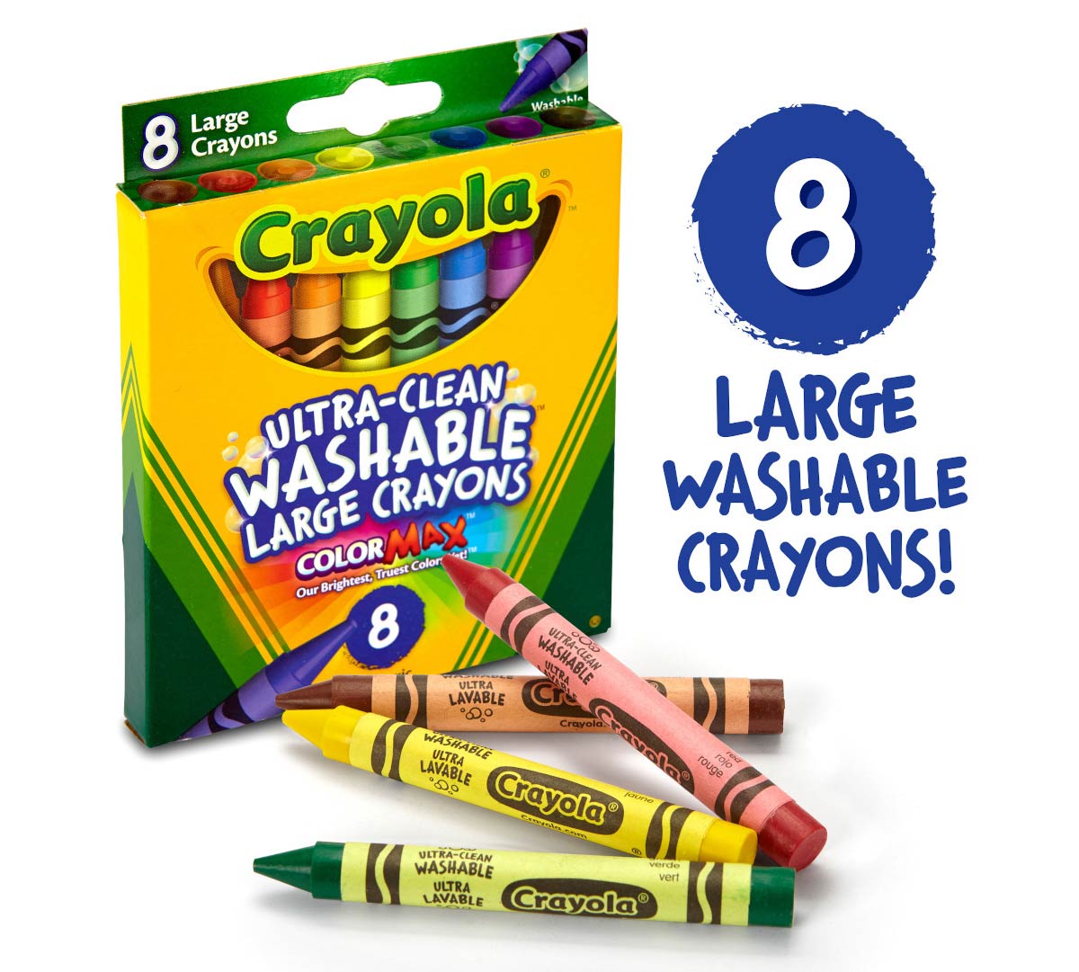8 Large Ultra Clean Washable Crayons