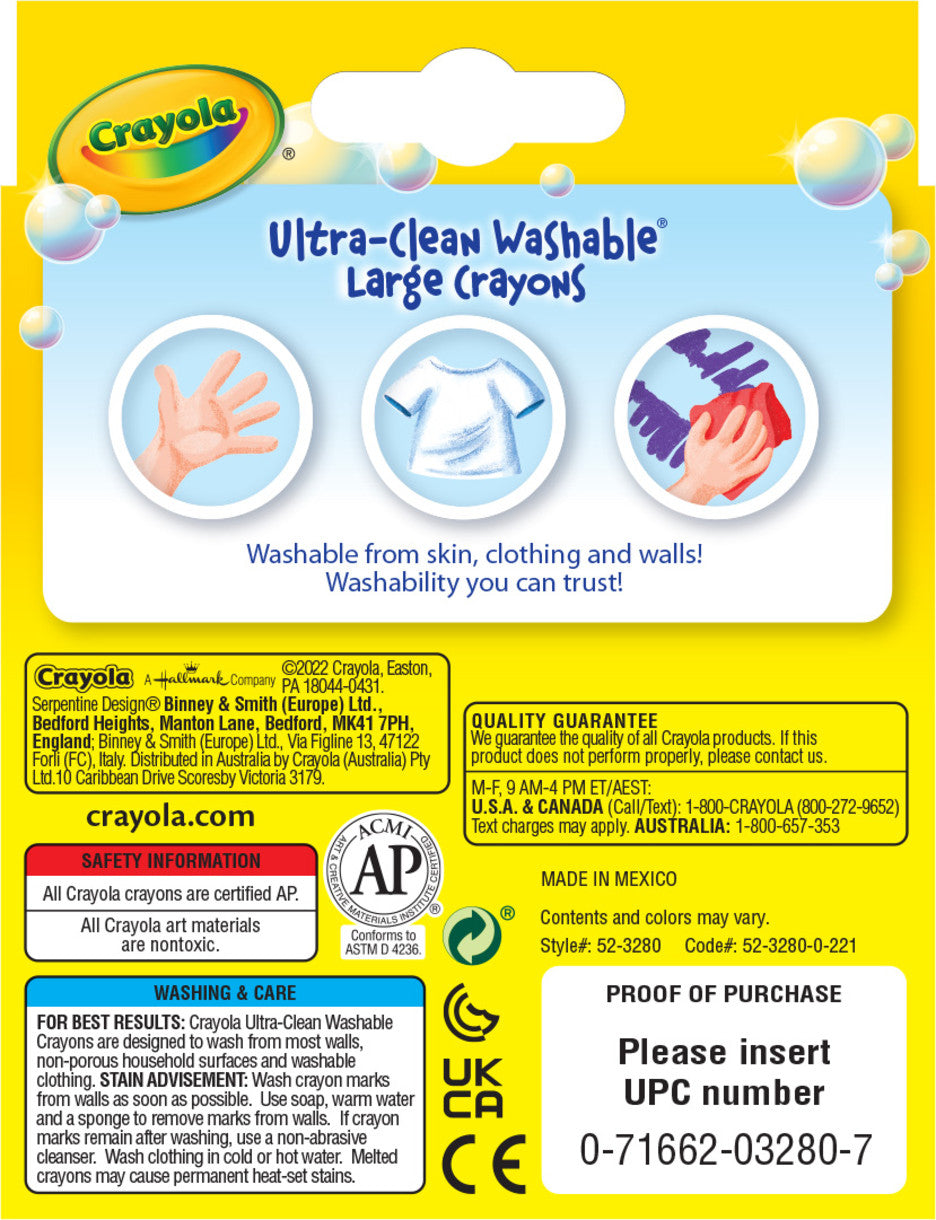 8 Large Ultra Clean Washable Crayons