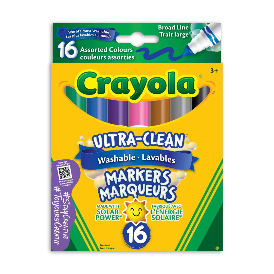 16 Ultra-Clean Washable Broad Line Markers, Assorted Colours