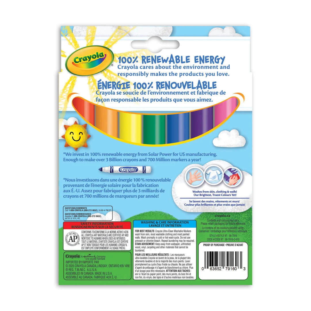 16 Ultra-Clean Washable Broad Line Markers, Assorted Colours