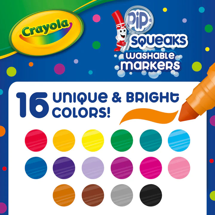 16 Pip–Squeaks Broad Line Washable Markers