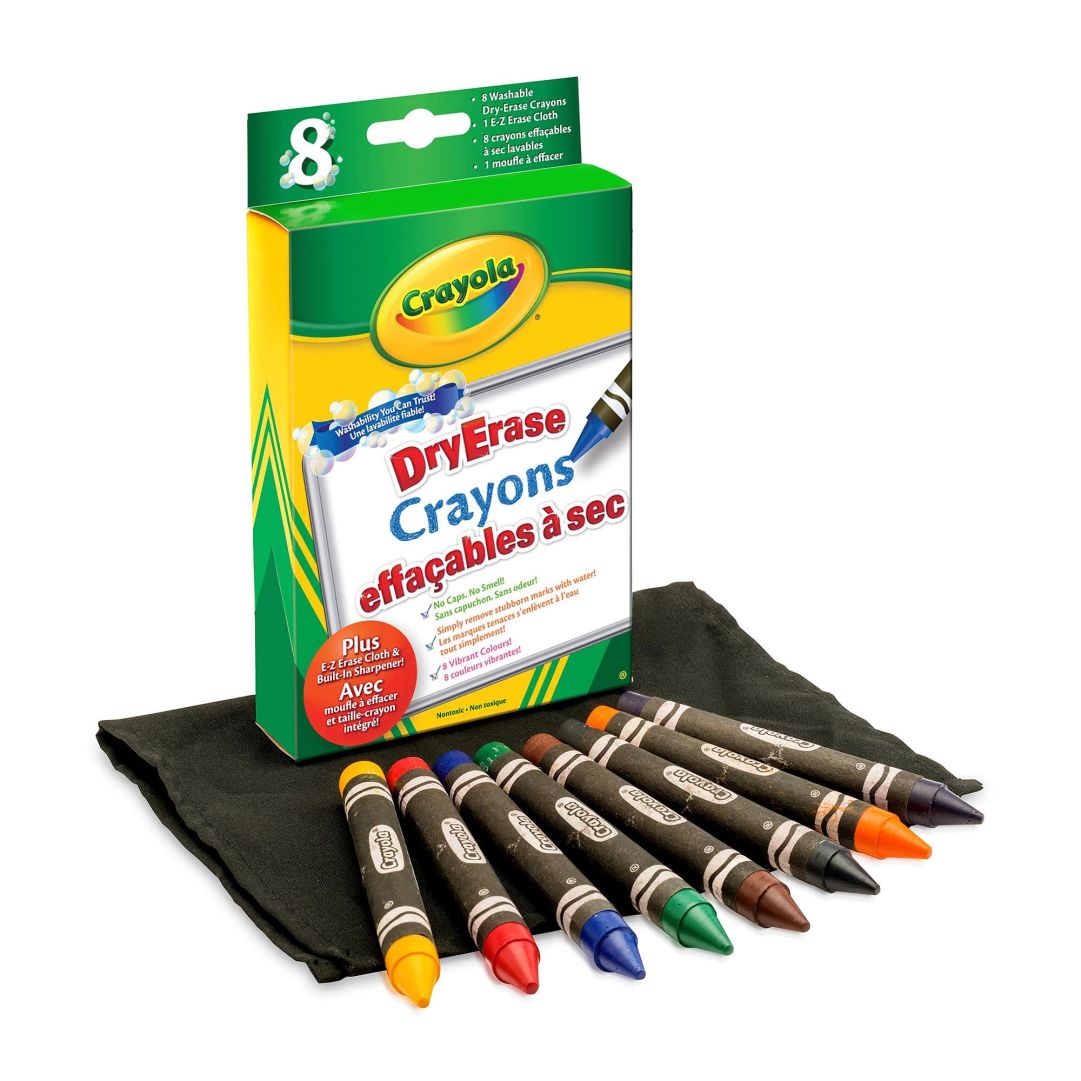 8 Dry Erase Crayons, Washable Original